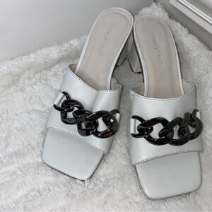 Chocolat Blu Demi Loafer Look Slide Block Heel White Light Academia Size 7